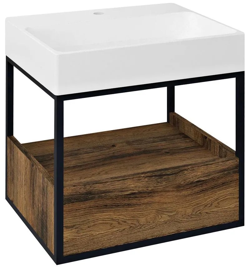 Sapho Sapho, SKARA umývadlová skrinka 59x49,5x46,5cm, čierna mat/dub Collingwood (CG002), CG002-1919