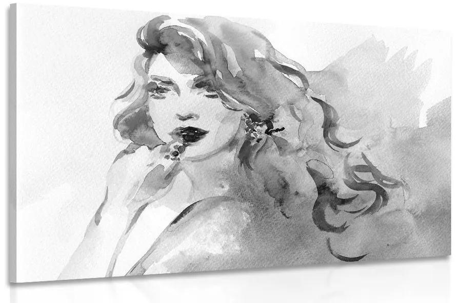 Obraz akvarelový ženský portrét v čiernobielom prevedení Varianta: 60x40