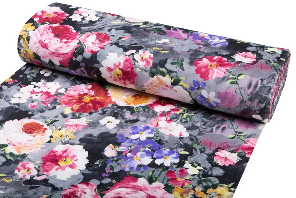 Biante Dekoračný obdĺžnikový obrus PM-020 Maľované kvety na sivom 60x100 cm