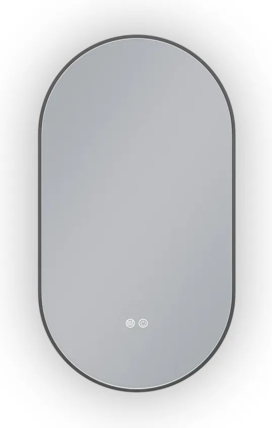 Erga Freya, oválne LED zrkadlo 50x90cm v čiernom kovovom ráme, 3 farby svetla, zadné osvetlenie, vyhrievacia podložka proti zapareniu, ERG-V01-FREYA-5090-BK