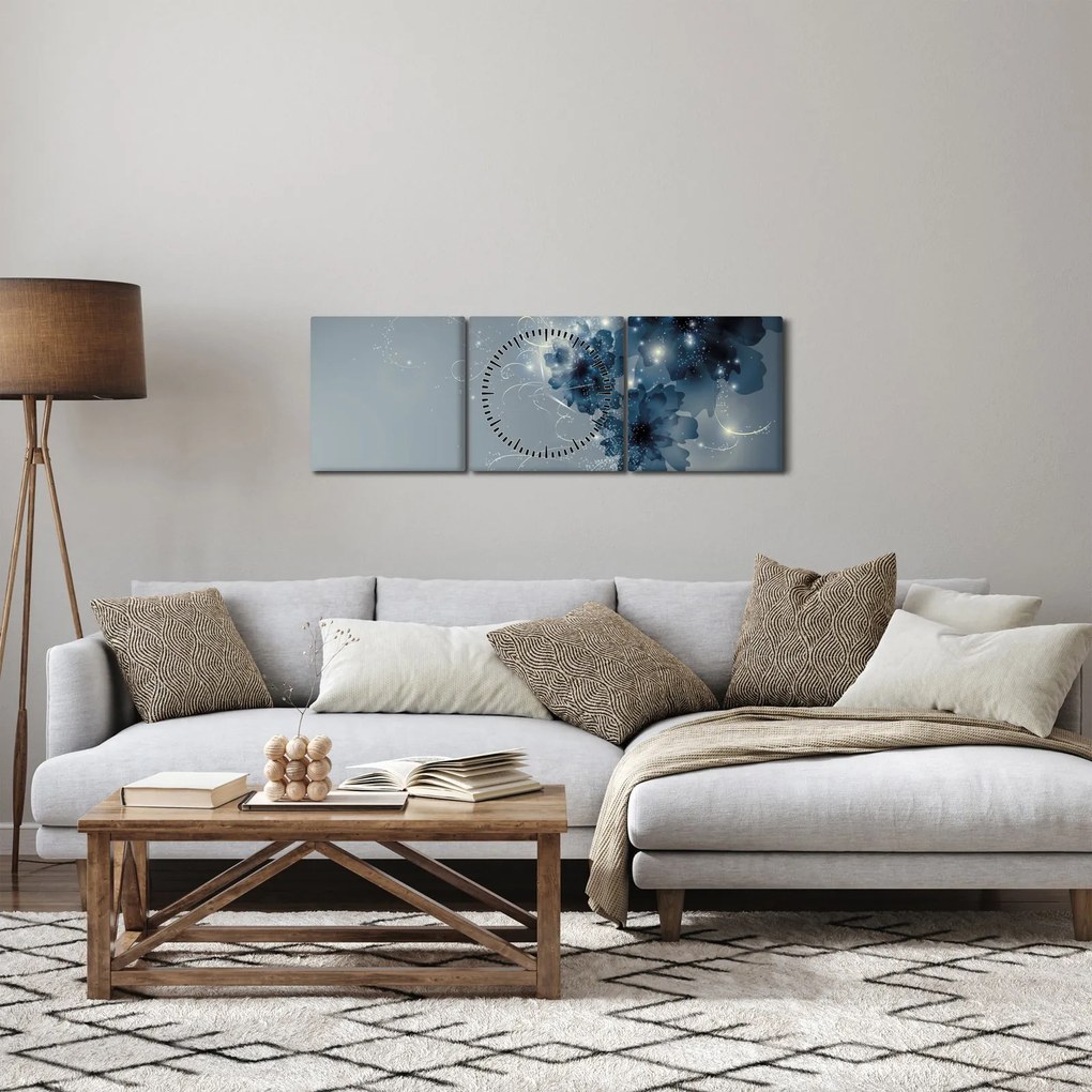 Obraz - Nežné kvety (s hodinami) (90x30 cm)