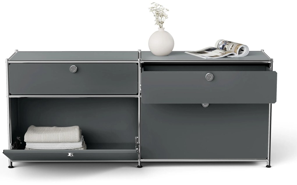 Kovová odkladacia skrinka »CN3« s výklopnými priečinkami a zásuvkami, sivá