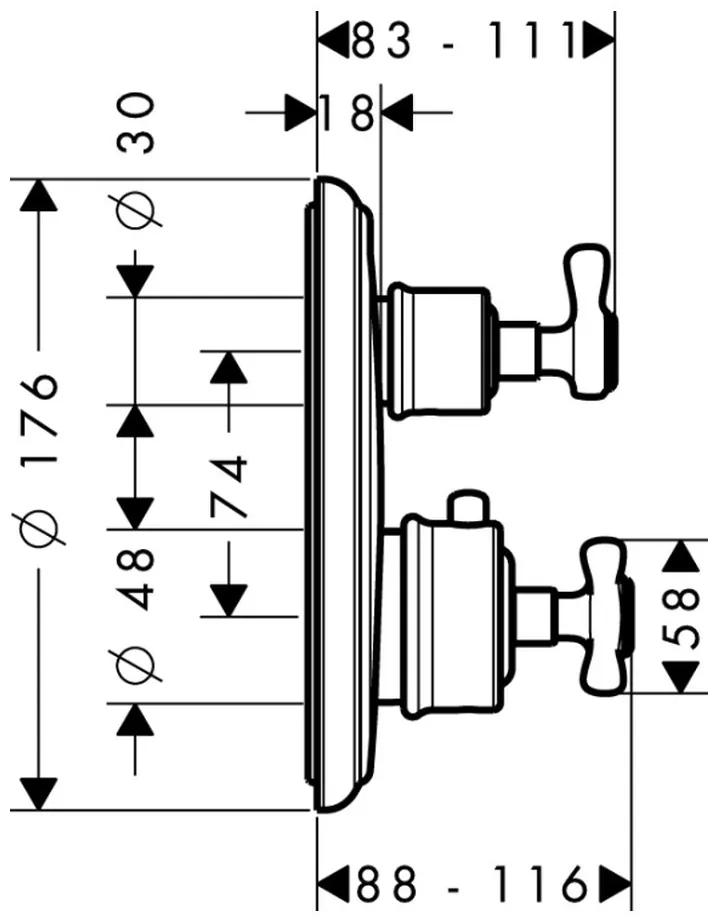Axor Montreux - Termostatická batéria pod omietku s uzatváracím a prepínacím ventilom, chróm 16820000
