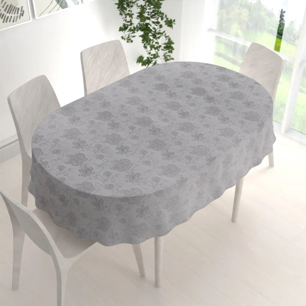 Biante Teflónový oválny obrus TF-083 Kvetované ornamenty na sivom 120x140 cm