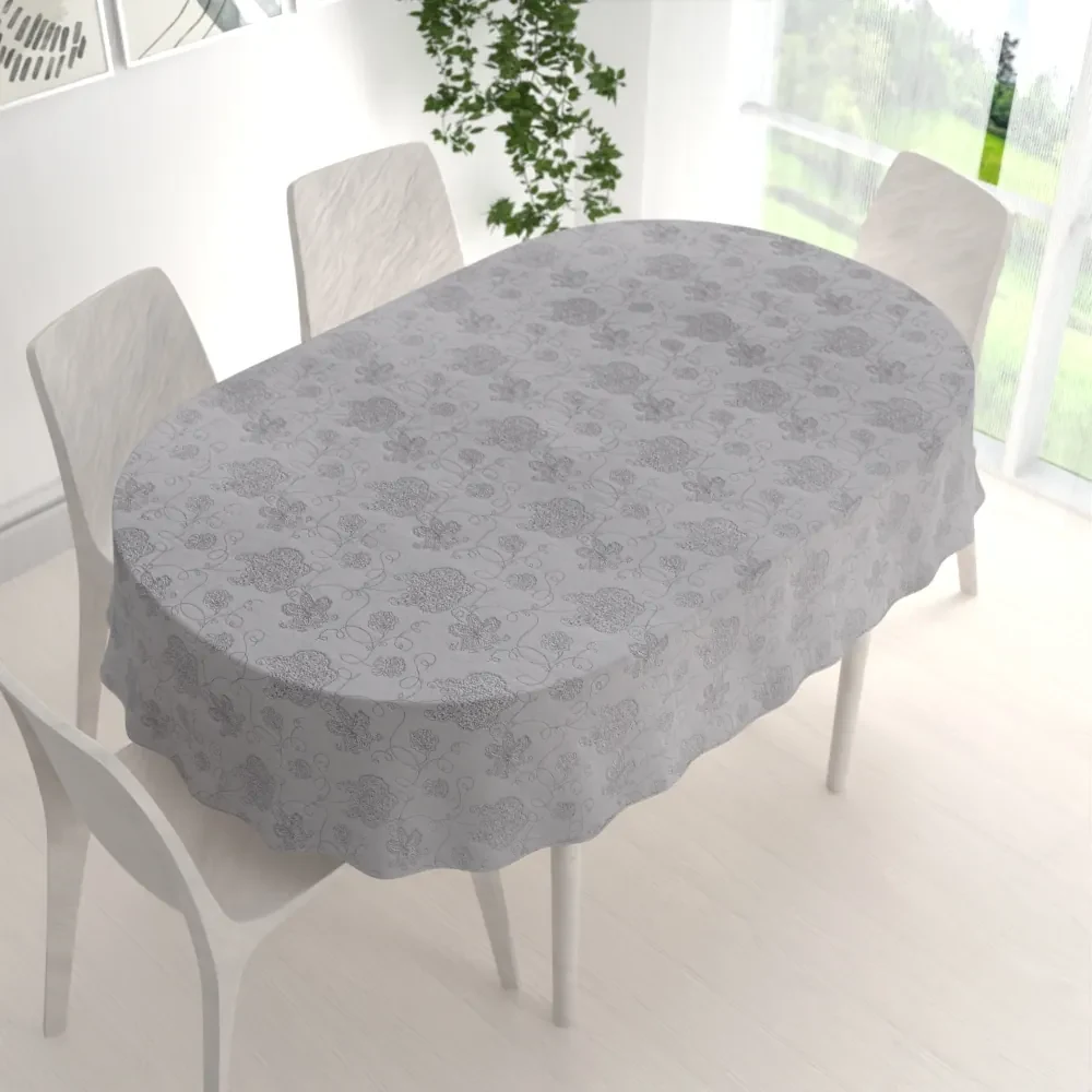 Biante Teflónový oválny obrus TF-083 Kvetované ornamenty na sivom 80x120 cm