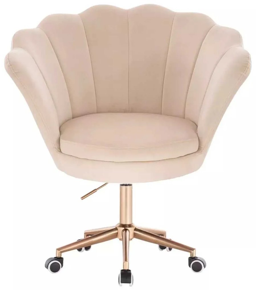 LuxuryForm DESIGN Kreslo FREY VELUR na zlatej podstave s kolieskami - krémové