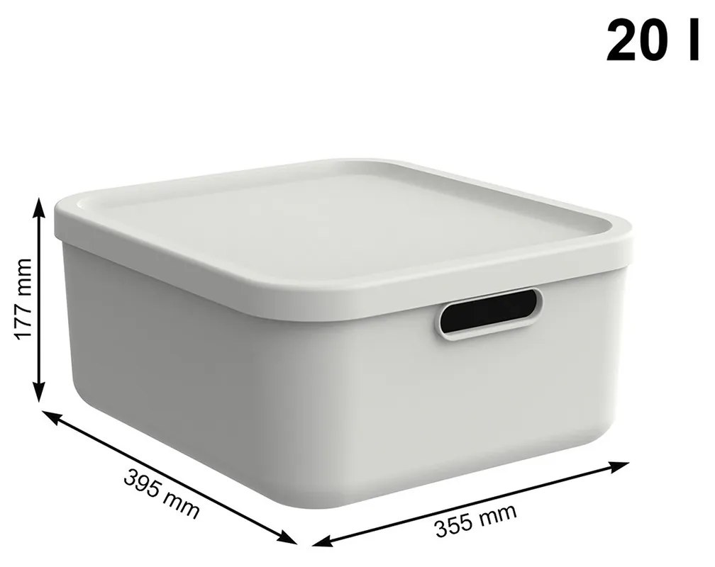 Úložný box, rovný s vekom, 20 l, matná biela ALBU LIGHT, 40 x 36 x 18