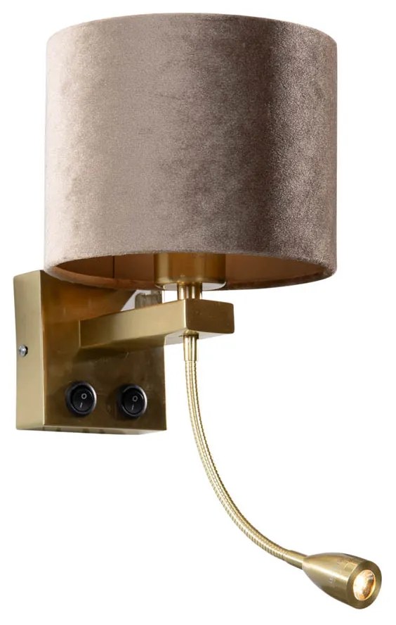 Nástenná lampa bronzová s tienidlom zo sivého zamatu 18 cm - Brescia Combi