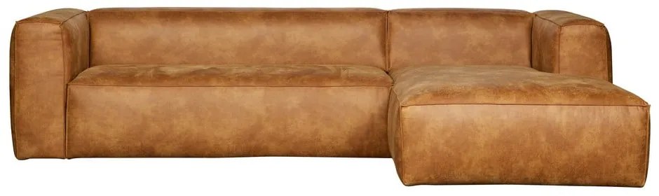 Hnedá rohová pohovka z recyklovanej kože WOOOD Bean, pravý roh