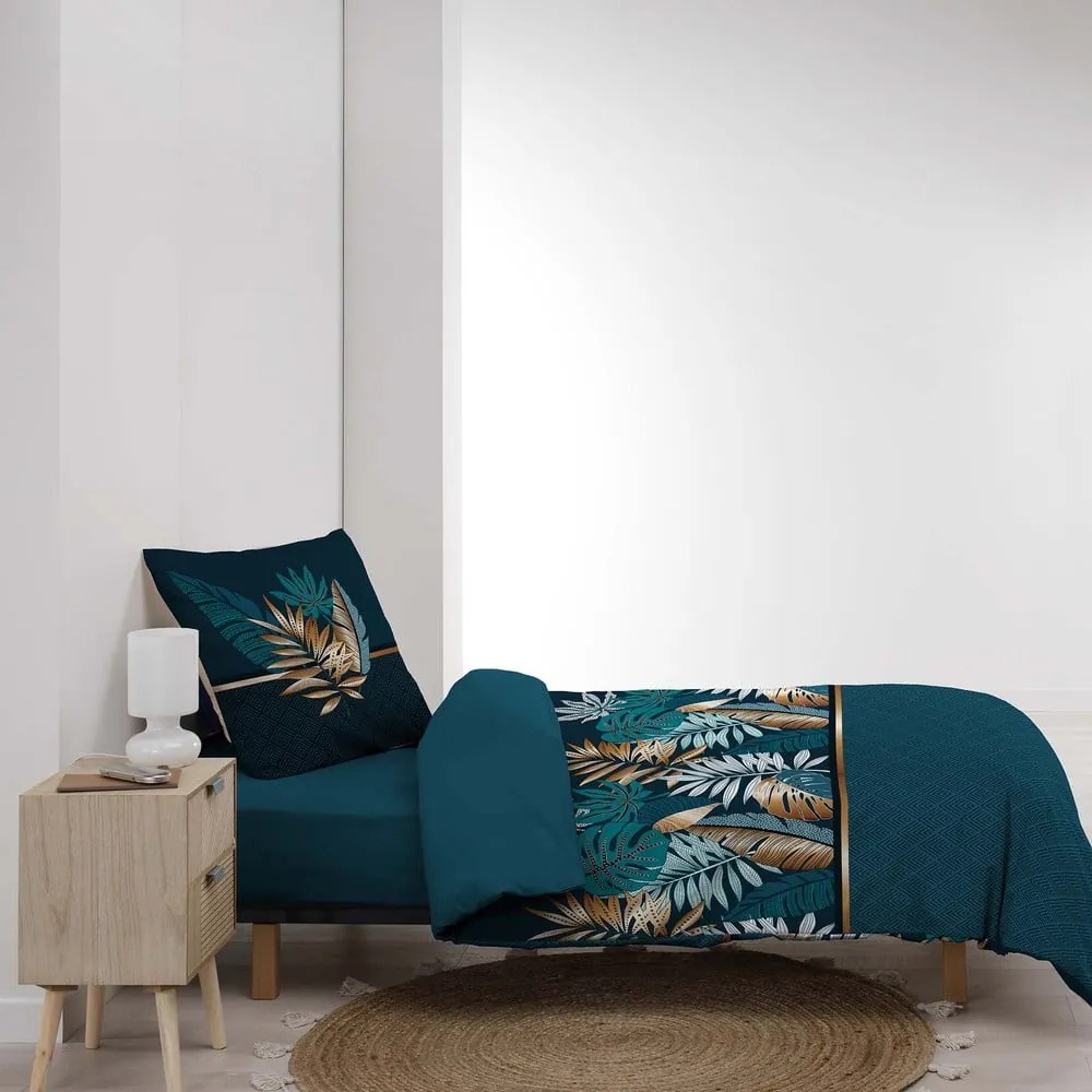 Bavlnené obliečky na jednolôžko v petrolejovej farbe 140x200 cm Alianor – douceur d'intérieur