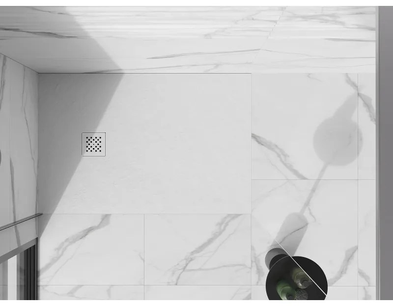 Mexen Stone+, obdĺžniková vanička z minerálneho kompozitu 140 x 90 cm, biela, biela krytka, 44109014-W