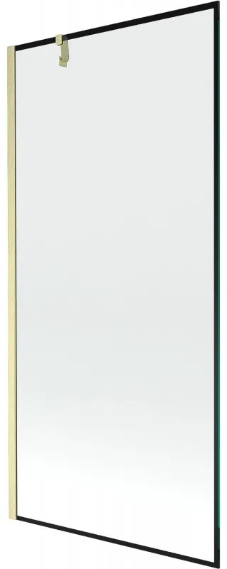 Mexen Next, 1-krídlová vaňová zástena 90 x 150 cm, 6mm číre sklo - čierny vzor, zlatá matná, 895-090-000-00-70-55