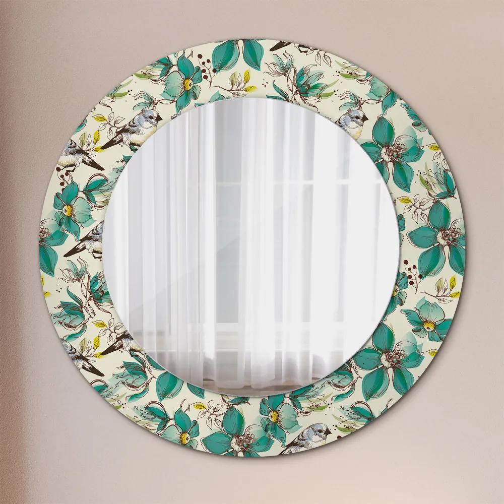Okrúhle zrkadlo s potlačou Kvety a vtáky fi 50 cm