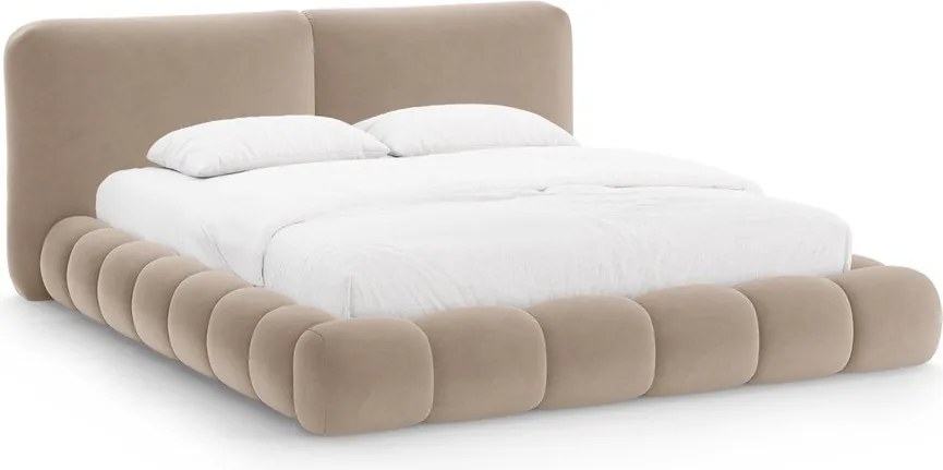 Svetlohnedá čalúnená dvojlôžková posteľ s úložným priestorom s roštom 160x200 cm Solange – Micadoni