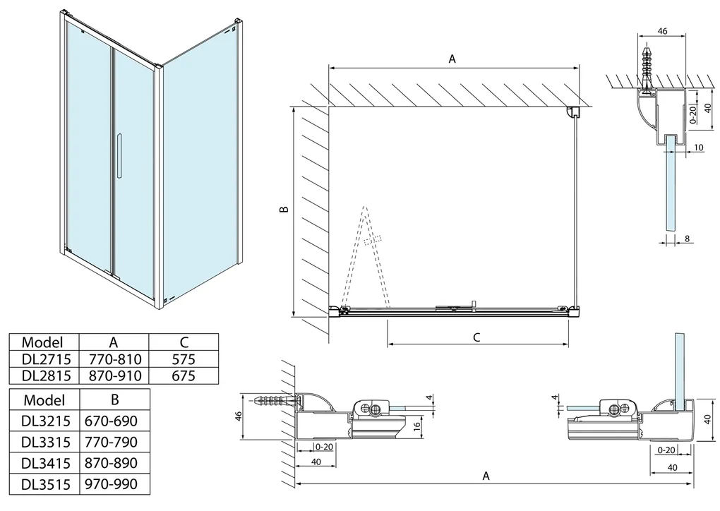 Polysan Polysan, Lucis Line obdĺžniková sprchová zástena 900x800mm L/P varianta, DL2815DL3315