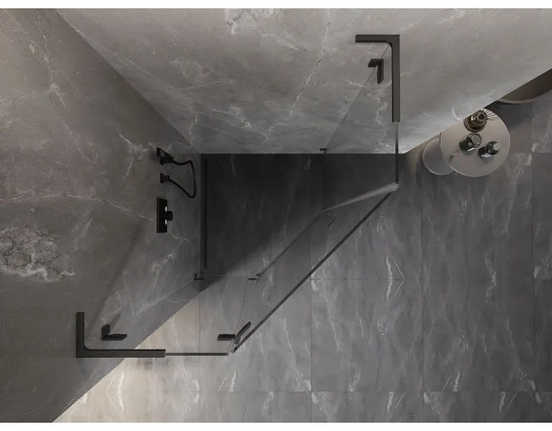 Mexen Lunar, L päťuholníkový sprchový kút naklápací doľava 80x80 cm, 8mm číre sklo, profil grafit brúsený, 831L-080L-080P-66-00-L