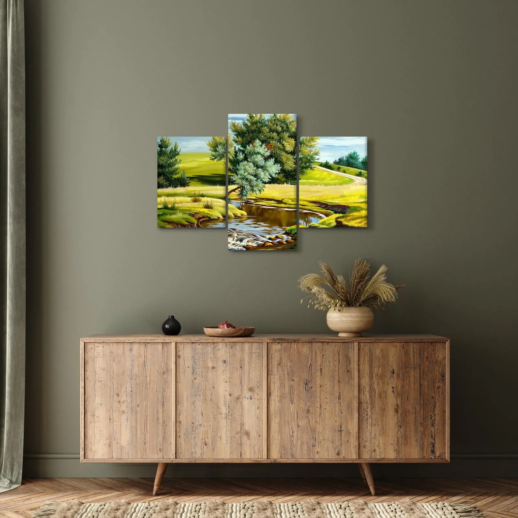 Obraz - Rieka medzi lúkami, olejomaľba (90x60 cm)