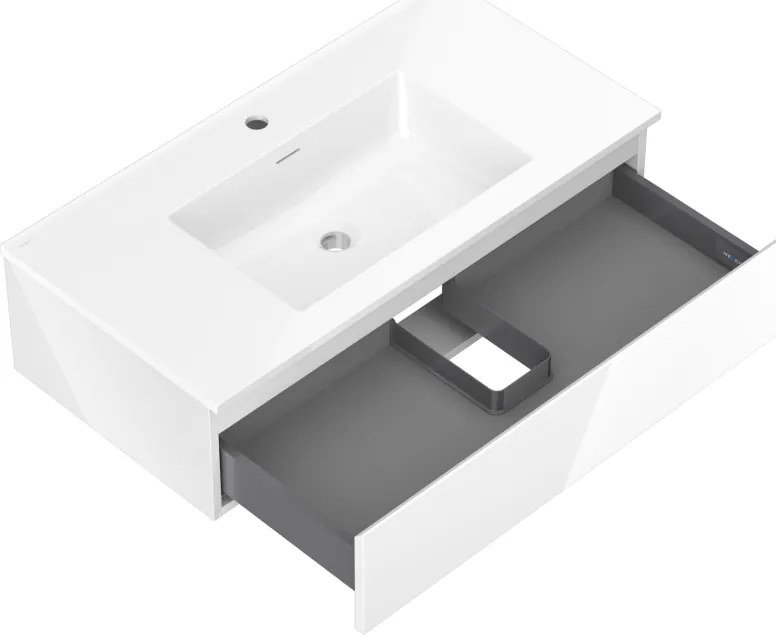 Mexen Orio, kúpeľňová skrinka 90 cm s umývadlom Otis, 1 zásuvka, biela lesklá, 91A10-09023-1-BF00-W18M00