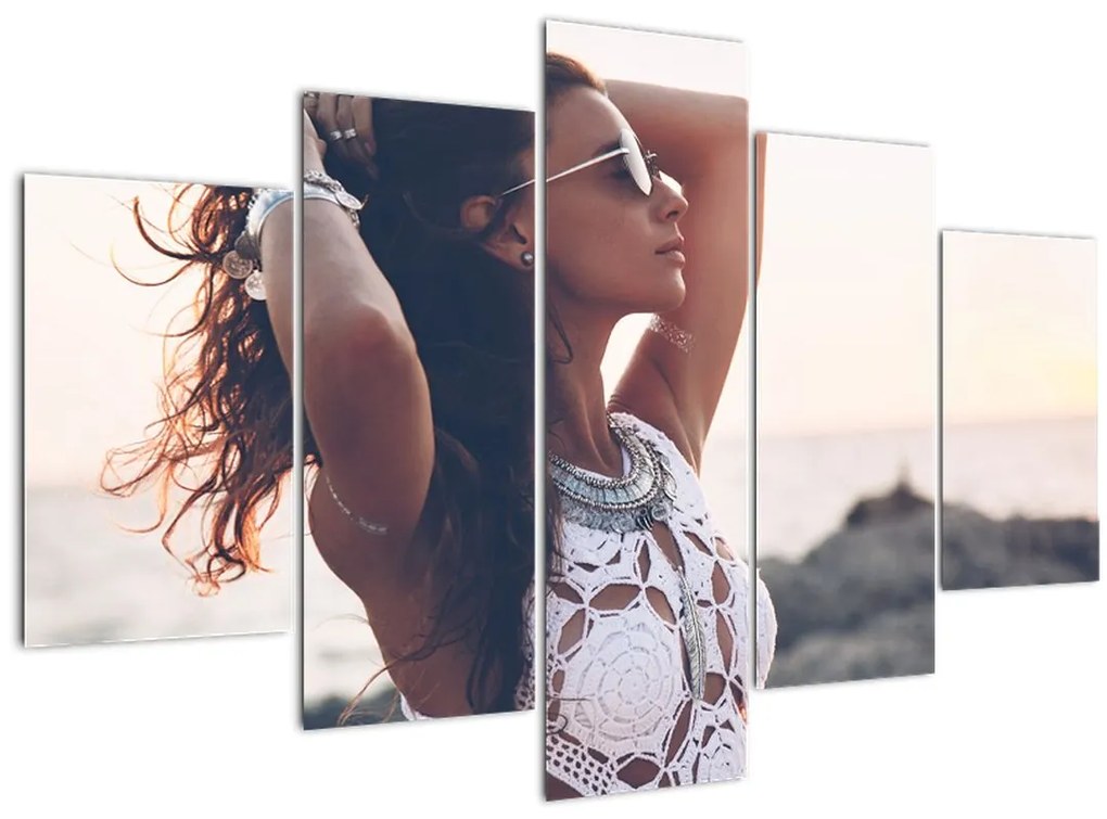 Obraz ženy na pláži (150x105 cm)