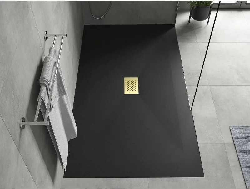 Mexen Hugo, obdĺžniková sprchová vanička SMC 150 x 100 cm, čierna, zlatá krytka, 42701015-G