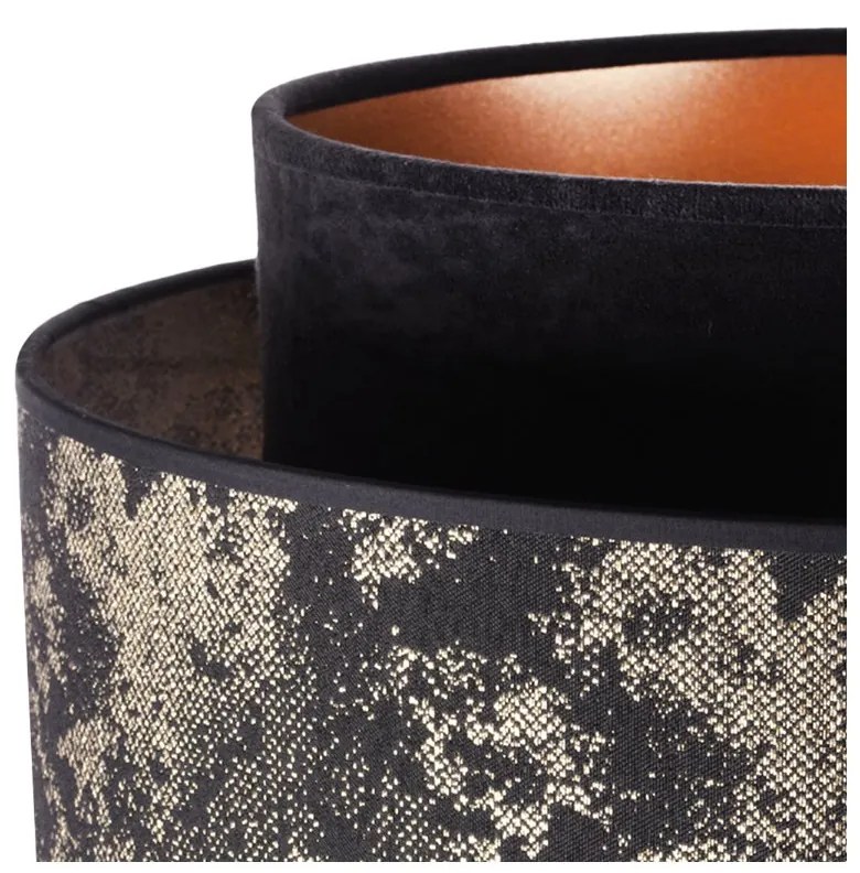 Závesné svietidlo Werona duo 2, 1x čierne/zlaté textilné tienidlo so vzorom, g