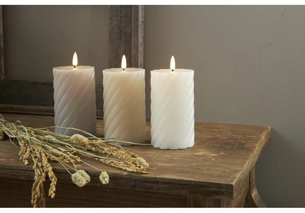 Sivá vosková LED sviečka Star Trading Flamme Swirl, výška 15 cm