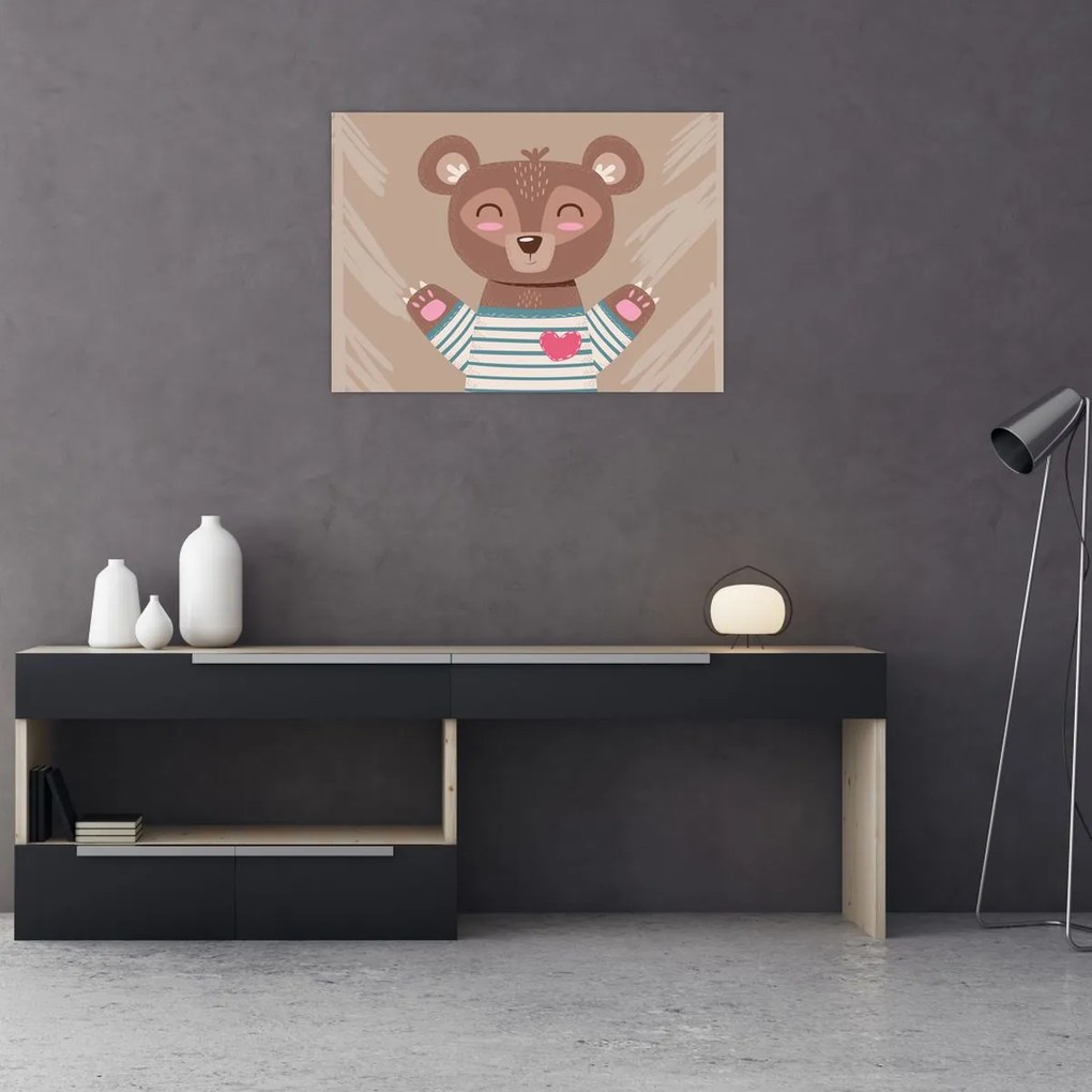 Obraz - Medvedík v pruhovanom tričku (70x50 cm)