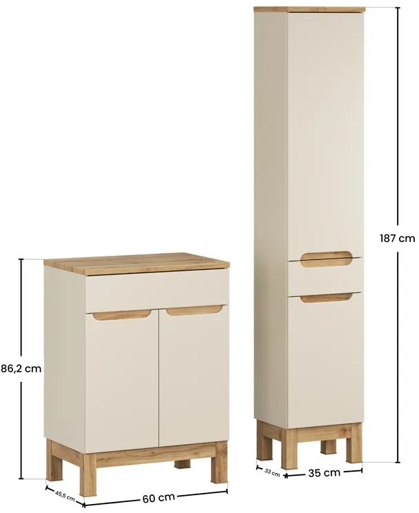 Kúpeľňová zostava Bali Casad s doskou a skrinkami 60 cm kašmírová/dub wotan