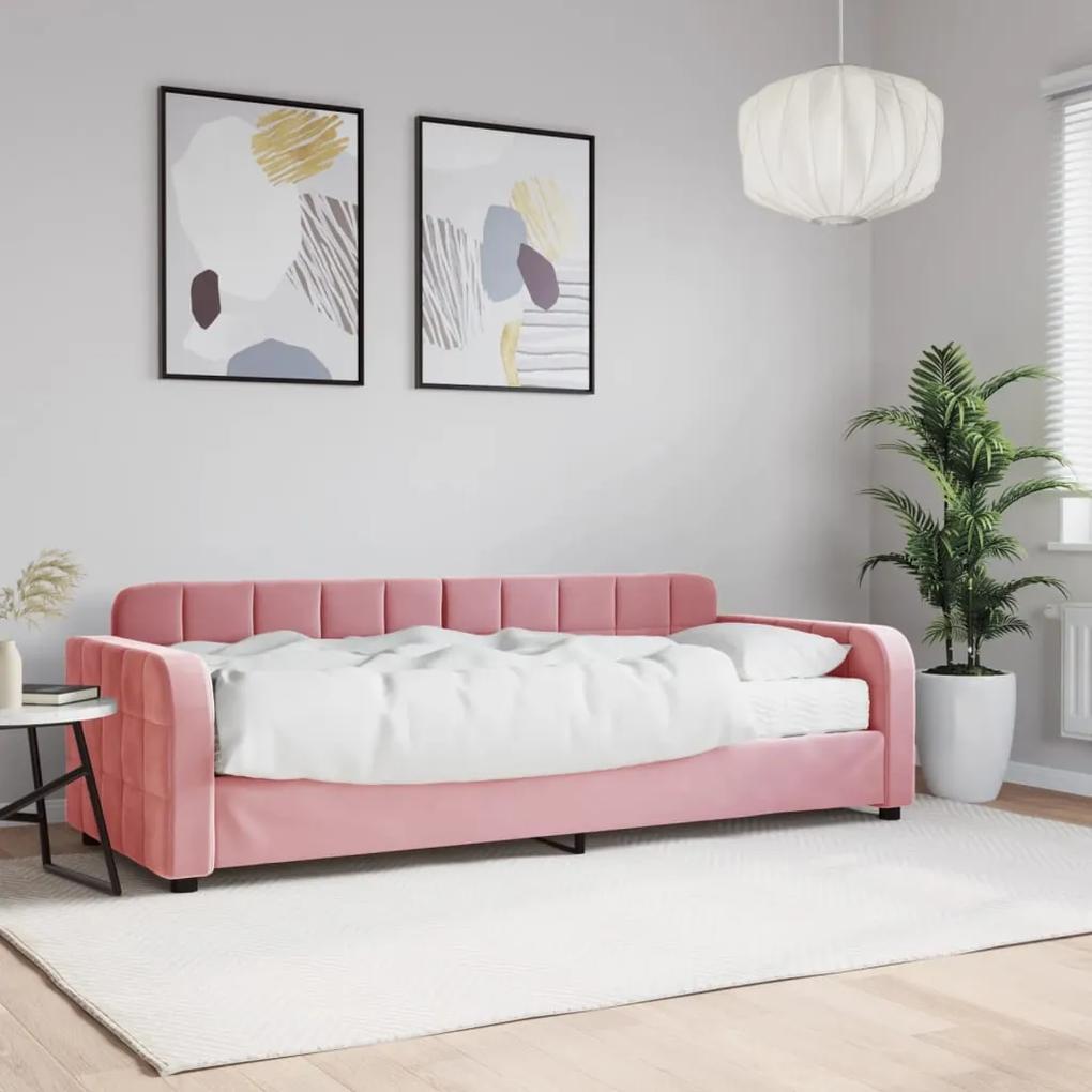 Denná posteľ s matracom ružová 80x200 cm zamat 3196901