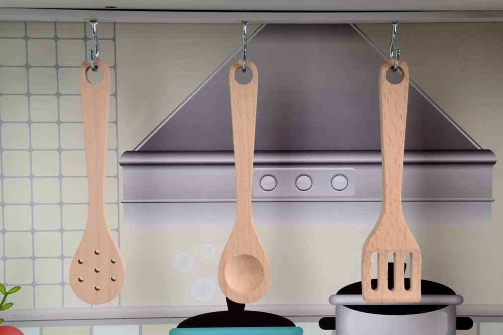 Drevená detská kuchynka s LED osvetlením, doplnkami a zvukovými efektmi