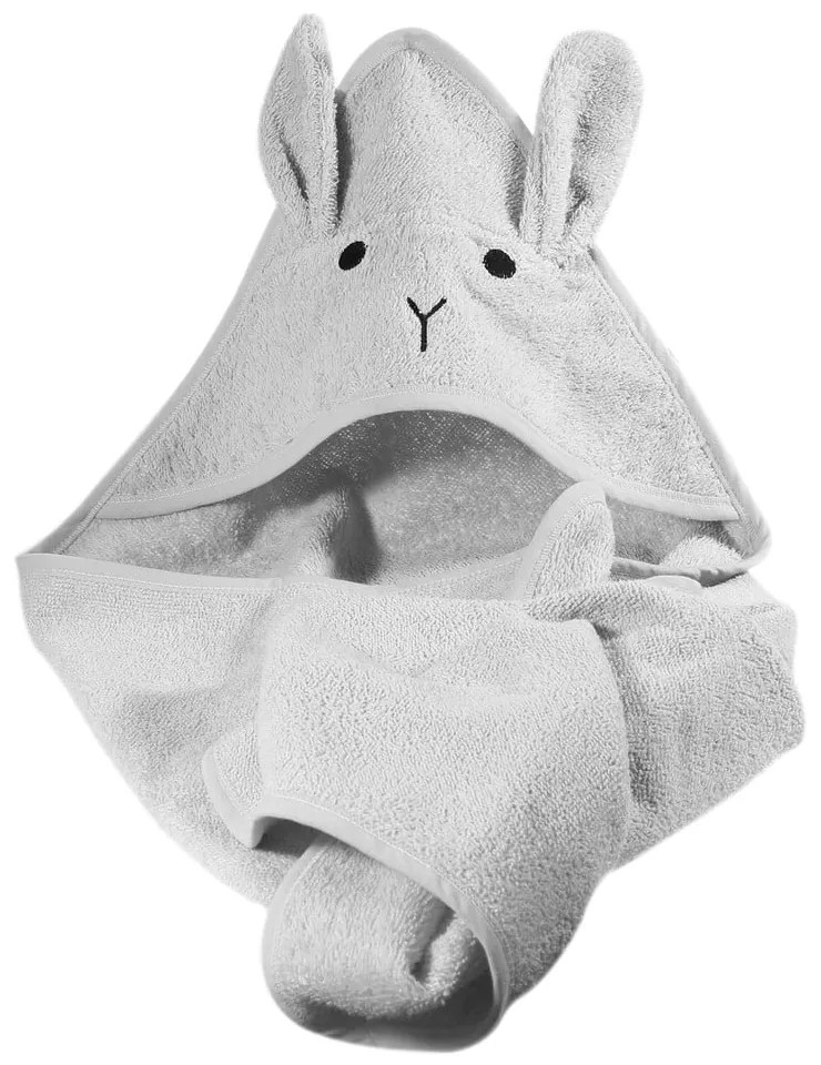 Sivá bavlnená detská osuška s kapucňou 76x76 cm Rabbit – Kindsgut