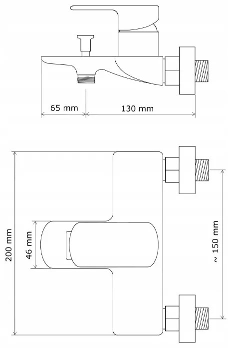 Gamma Cubic, nástenná vaňová batéria, čierna matná, GMA-BCCW-BK
