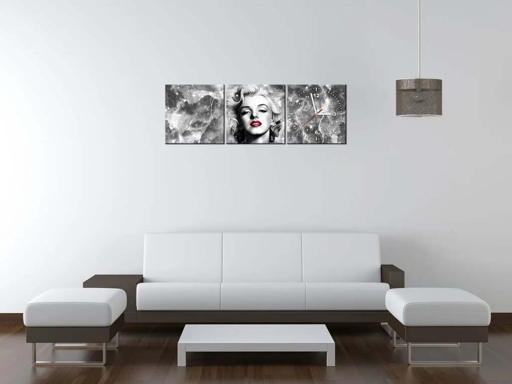 Gario Obraz s hodinami Elektrizujúca Marilyn Monroe - 3 dielny Rozmery: 30 x 90 cm