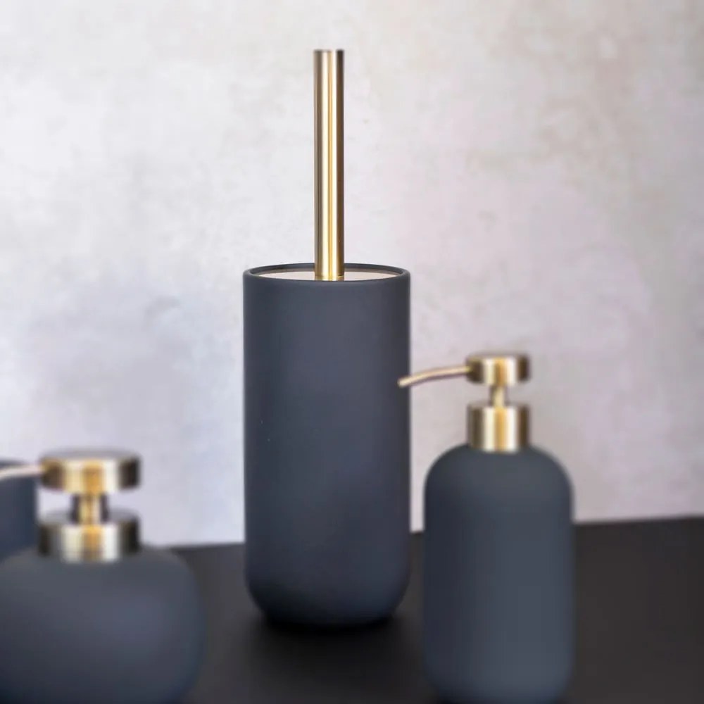 Antracitovosivá keramická WC kefa Lotus – Mette Ditmer Denmark