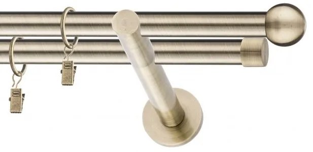 Dekorstudio Mosadzná dvojradová garniža GUĽA 19mm Dĺžka: 160cm, Typ uchytenia: Držiak dvojitý modern, Typ príslušenstva: Krúžky tiché so štipcami