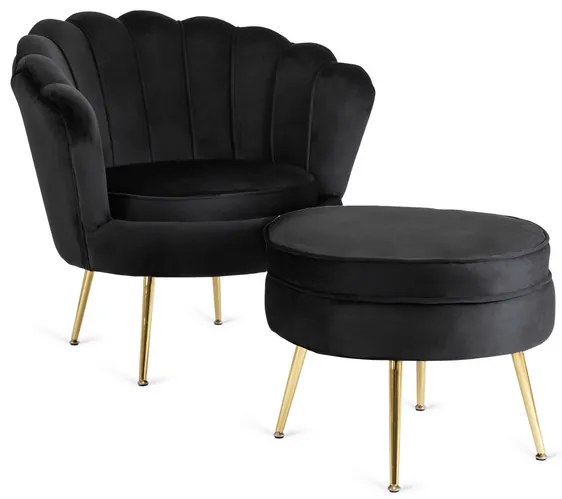 Kreslo LOREN s podnožkou, čierne, z velúru