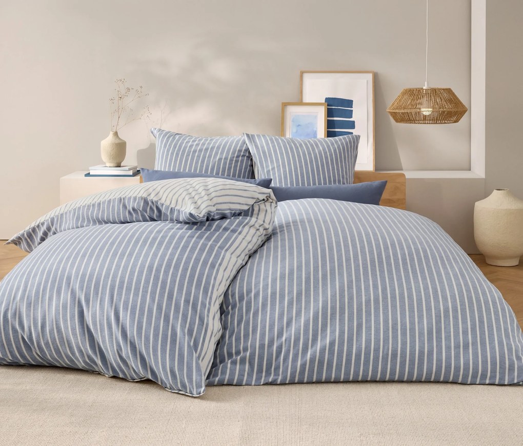 Flanelová posteľná bielizeň, pásikavá, modrá, štandardná veľkosť