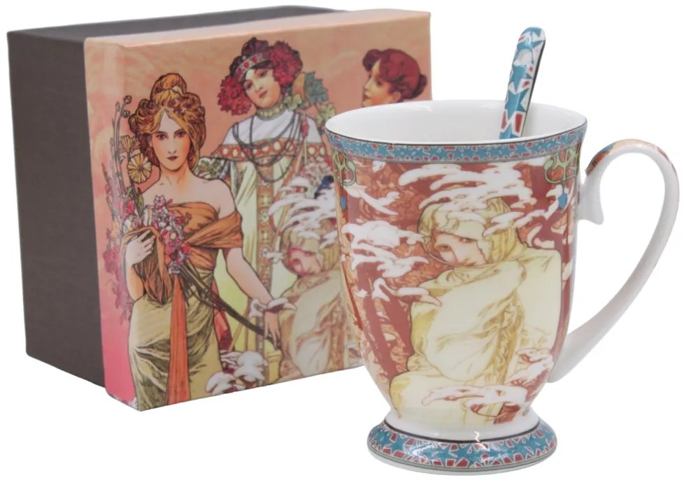 HOME ELEMENTS Porcelánový hrnček 280 ml s lyžičkou, Mucha Zima