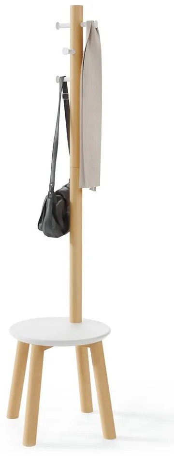 Biely prírodný vešiak z kaučukového dreva Pillar - Umbra