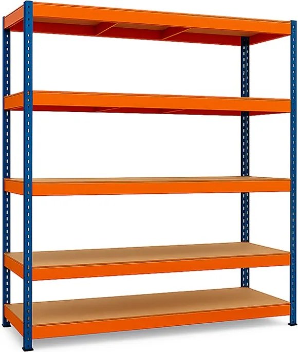 Akcia 5x Regál 216x120x50 cm profesionálny 5-policový, nosnosť 1500 kg - modro-oranžový