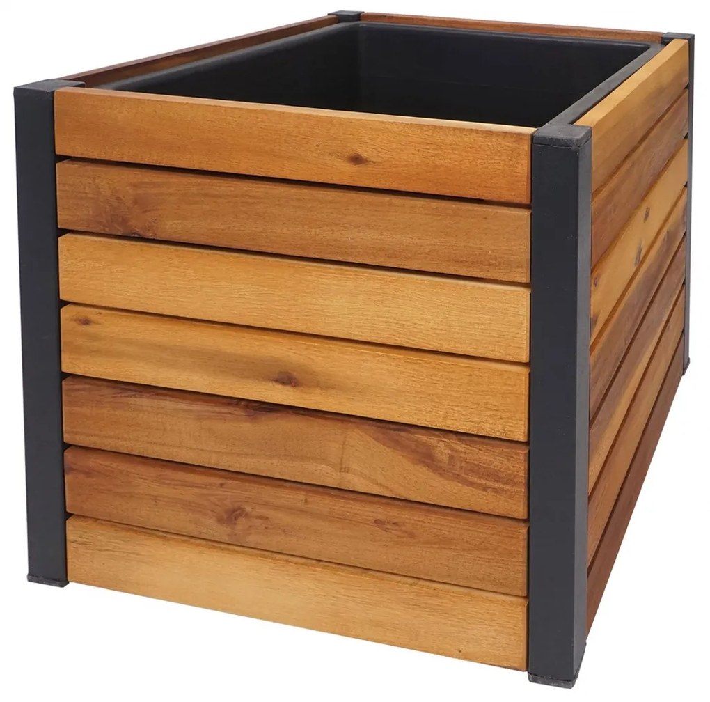 Kvetináč HWC-L23, 60x42x42cm, hliník, akáciové drevo - hnedá