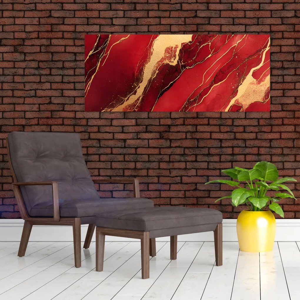 Obraz - Červeno-zlatý mramor (120x50 cm)