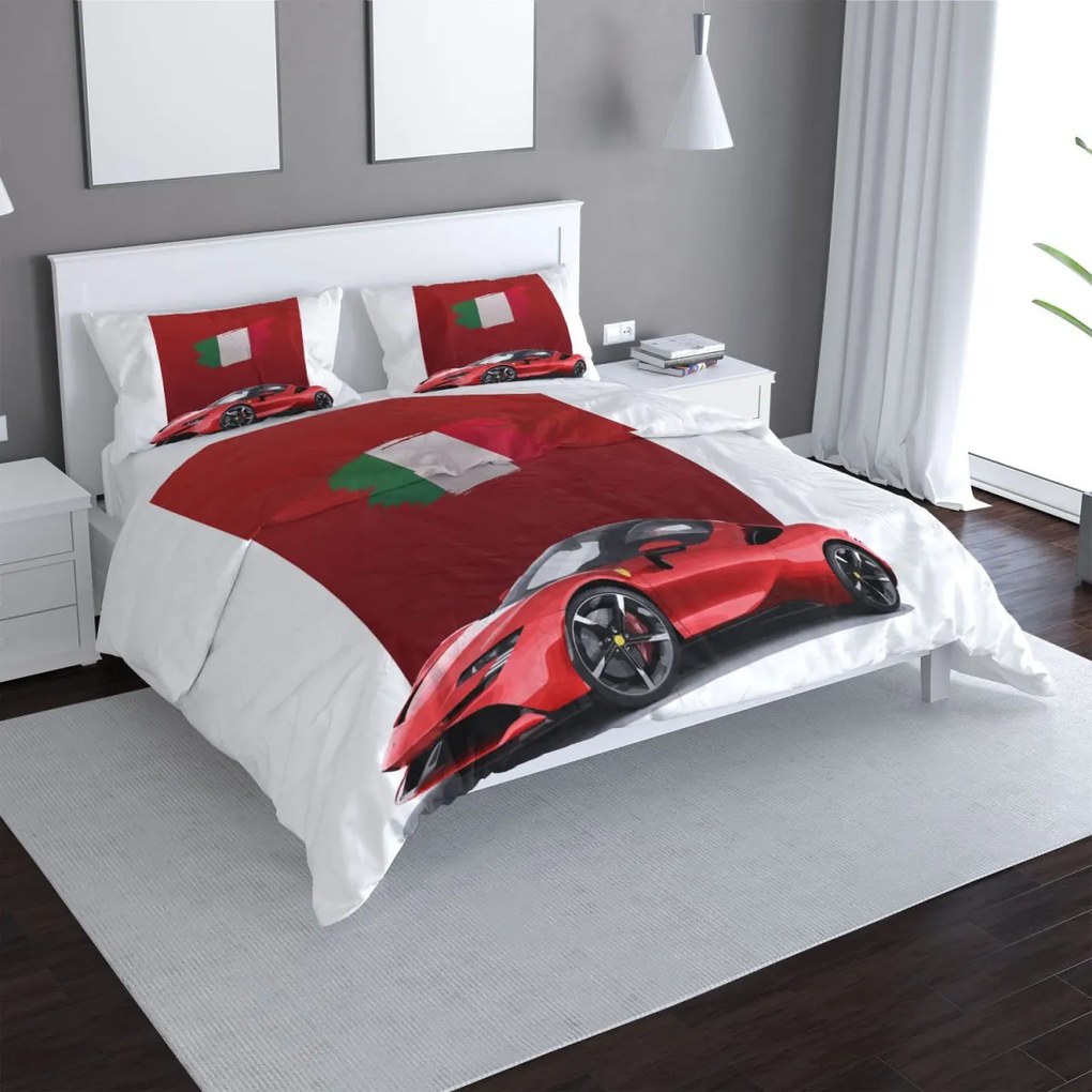 Sablio Obliečky Ferrari Talianska vlajka na červenom bloku - 140x220 / 90x70