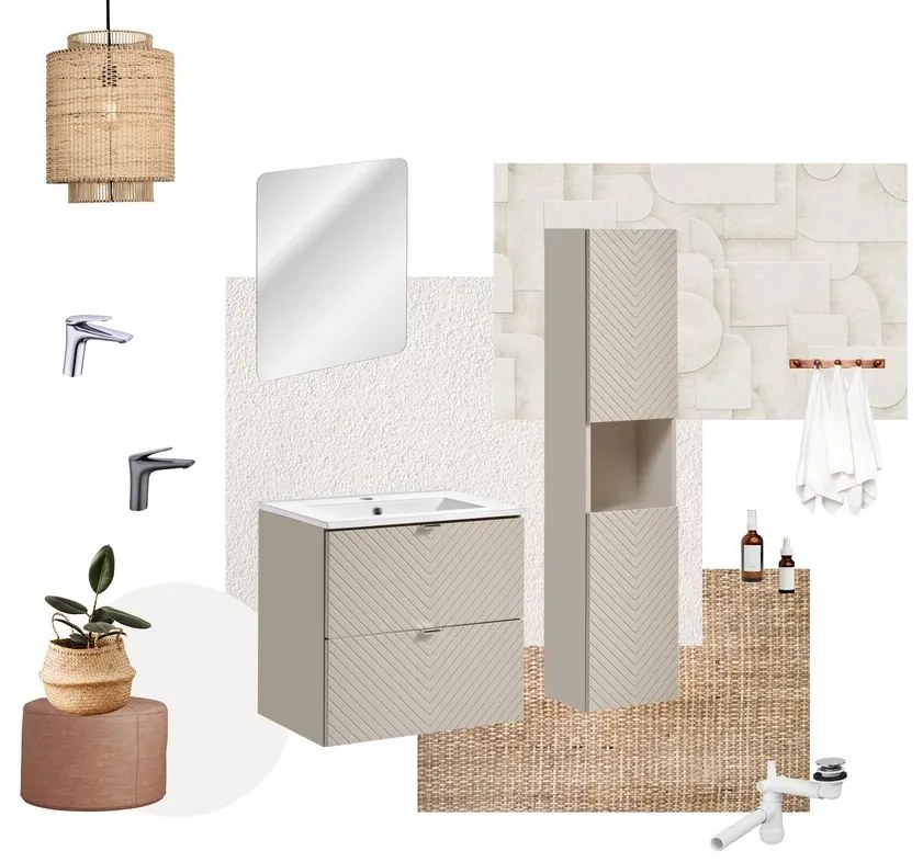 Závesná skrinka pod umývadlo Viva Cashmere s doskou 140 cm kašmír/dub coast evoke