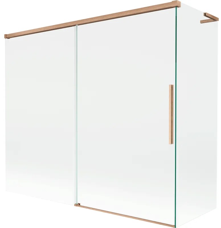 Mexen Rox, L posuvná 2-krídlová vaňová zástena 180 + 80 x 150 cm, 8mm číre sklo, medený matný profil, 8C9L-180-080-65-00