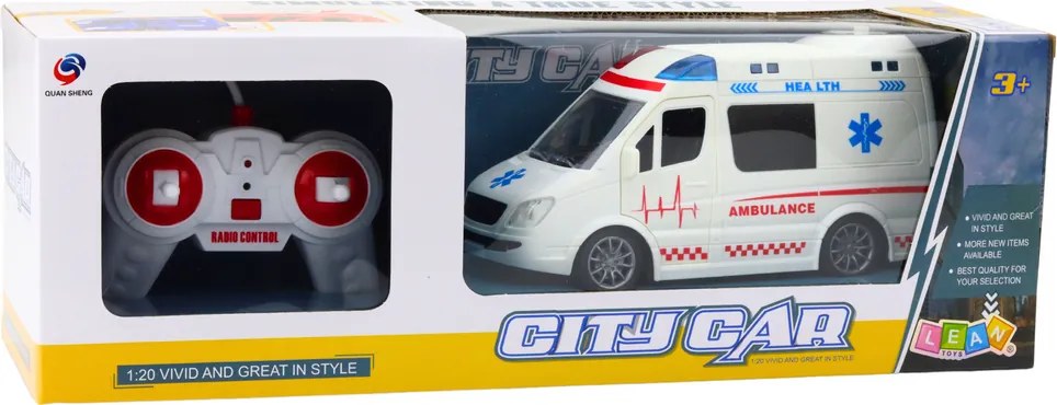 LEAN Toys Sanitka na diaľkové ovládanie RC so svetlami a zvukmi 1:20 biela