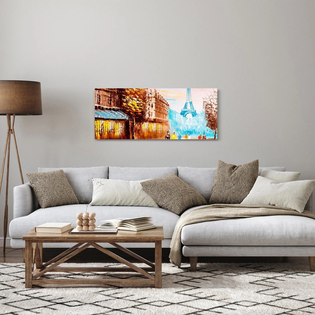 Obraz - Daždivého počasia a Eiffelovej veže (120x50 cm)