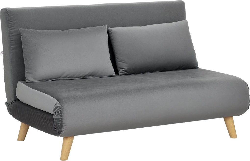 HOMCOM 3-v-1 Rozkladací Gauč 130 x 78 cm s Posteľovou Funkciou, Sklápací Gauč s Bedrovými Vankúšmi, Sametový Vzhľad, Nastaviteľný Opierka Chrbta pre O