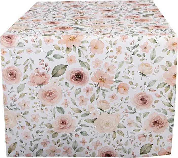 Biely bavlnený behúň s ružami Soft Romantic Blush - 50*140 cm