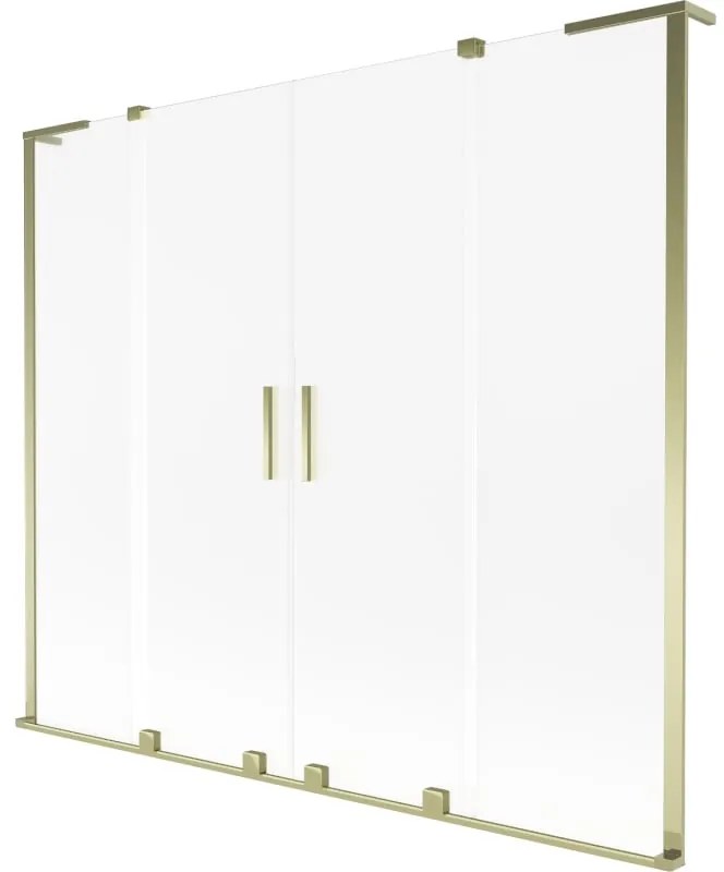 Mexen Velar L Duo, 2-krídlová posuvná vaňová zástena 180 x 150 cm, 8mm sklo námraza, zlatá lesklá, 896-180-003-32-50